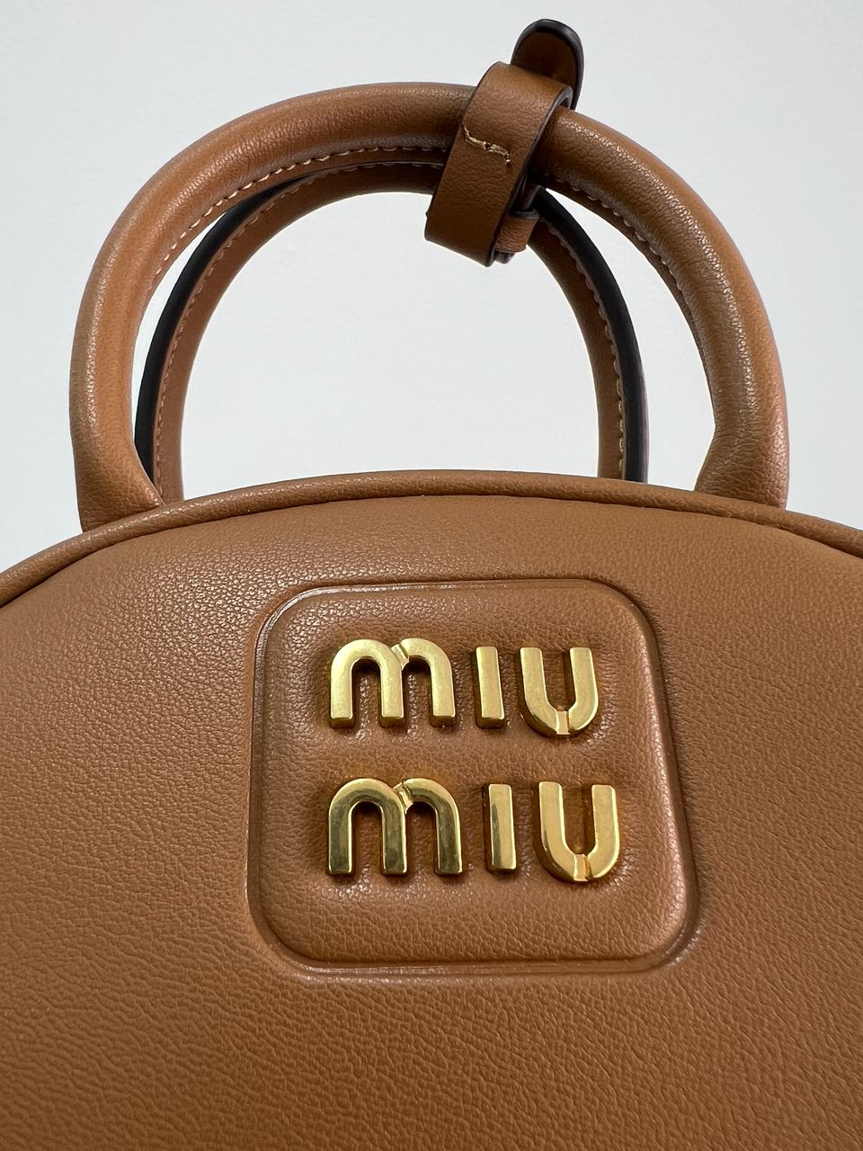 MiuMu Leather Top Handle Bag Brown - 14