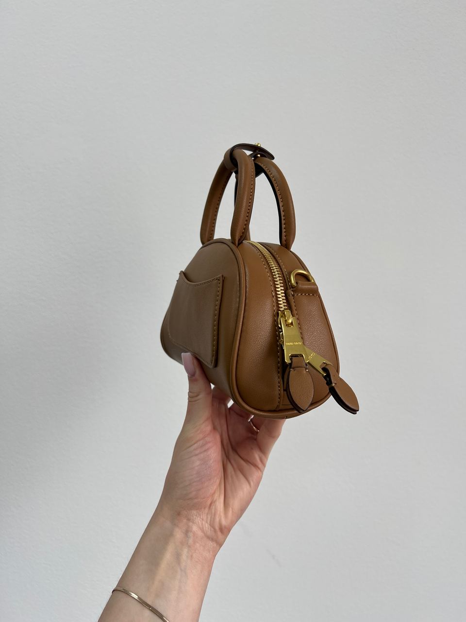 MiuMu Leather Top Handle Bag Brown - 20