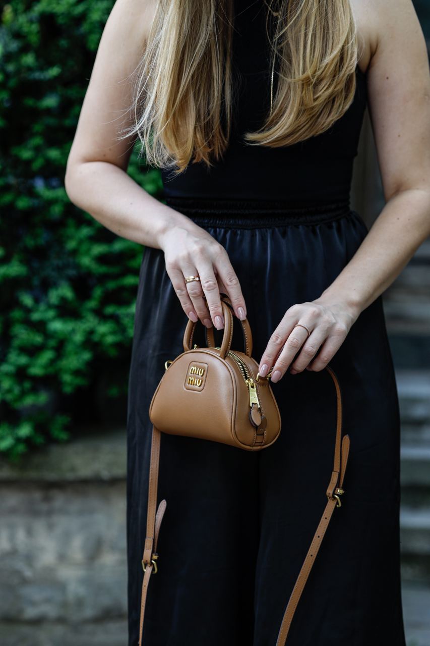 MiuMu Leather Top Handle Bag Brown - 7