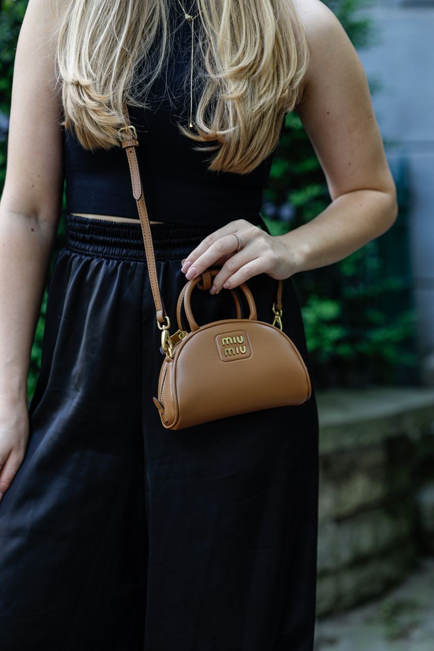 MiuMu Leather Top Handle Bag Brown - 8