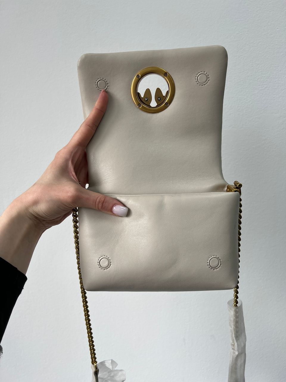 Pinko Baby Love Bag Click Puff in Nappa Cream Leather - 11