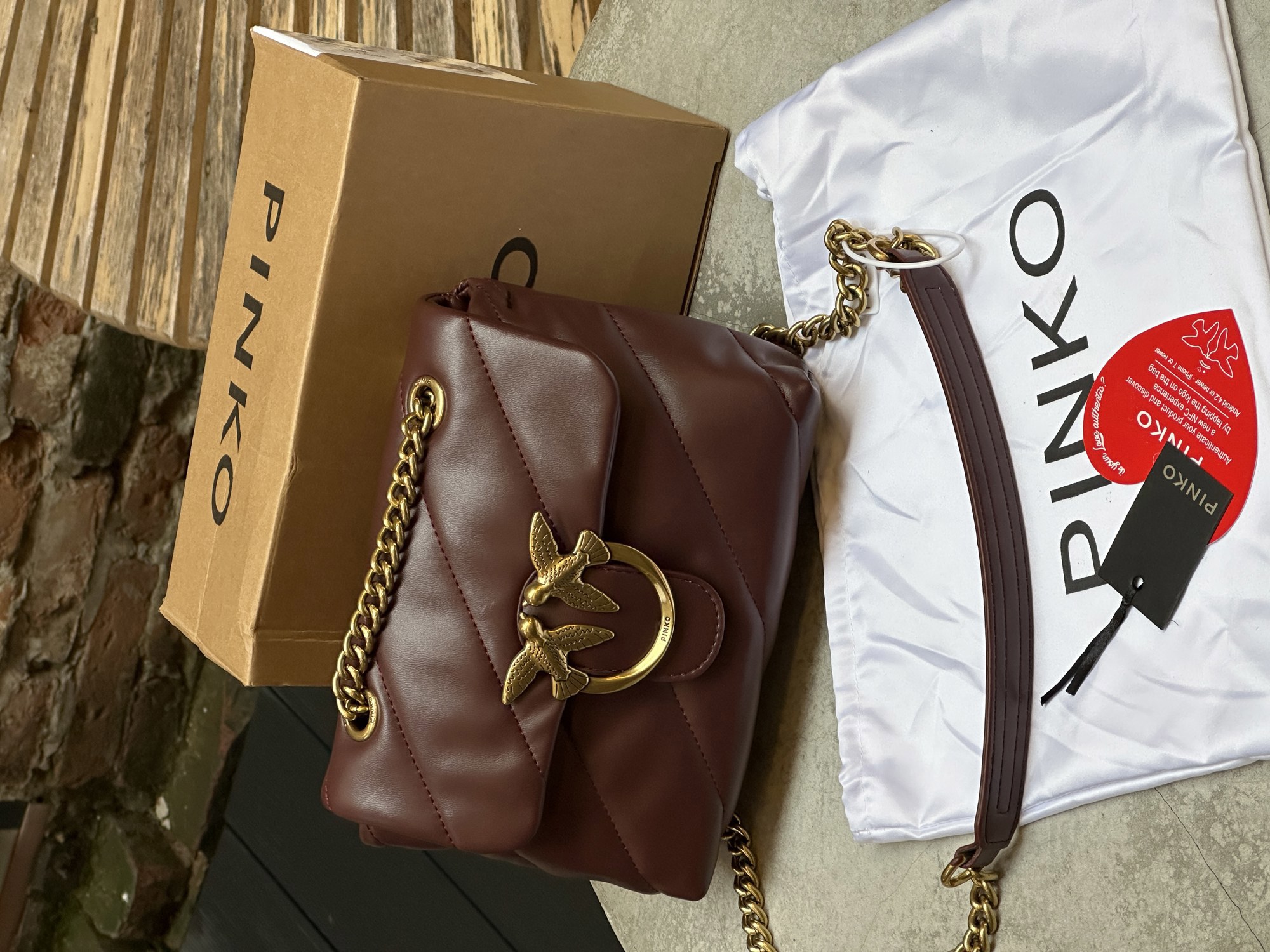 Pinko Baby Love Bag Puff Maxi Quilt Burgundy/Gold - 12