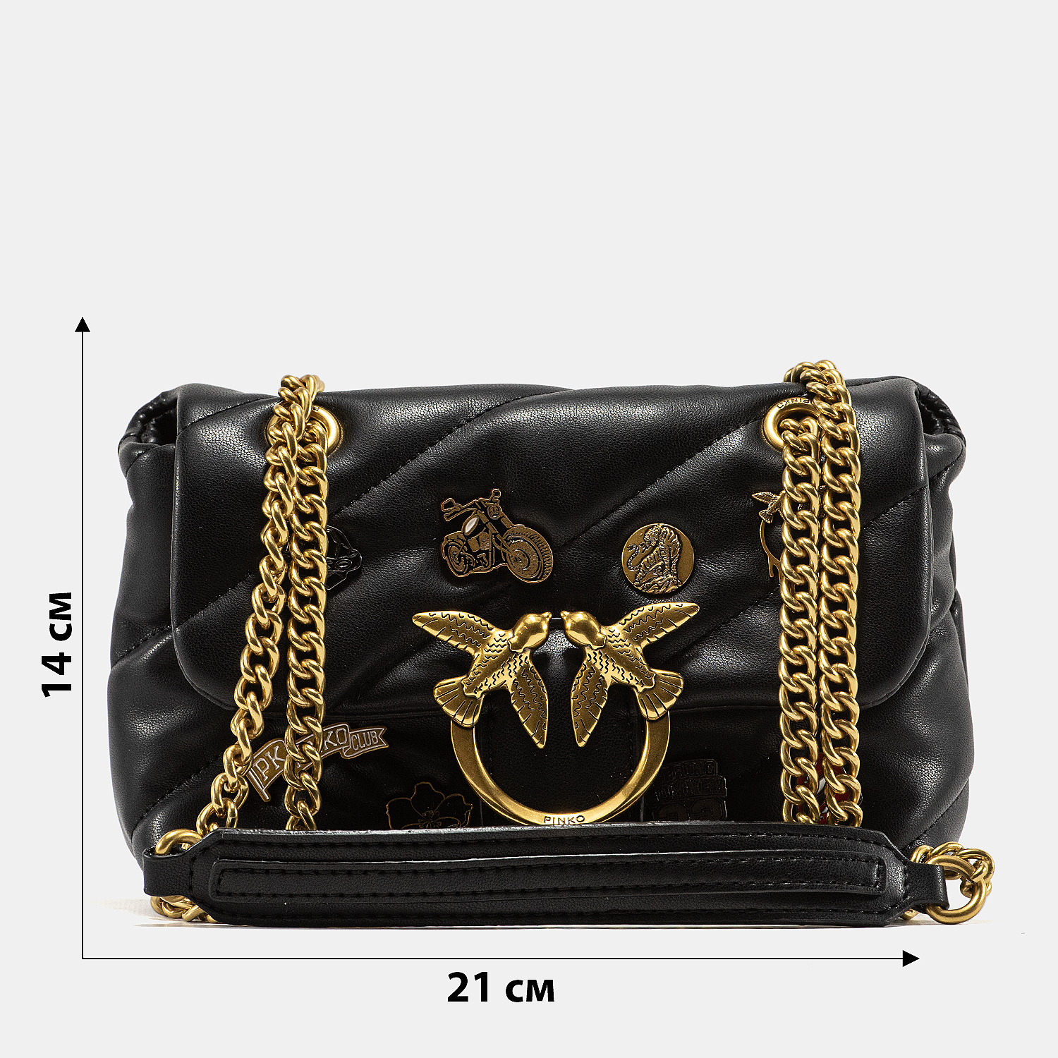 Pinko Black Quilted Leather Love Mini Puff Pins - 3