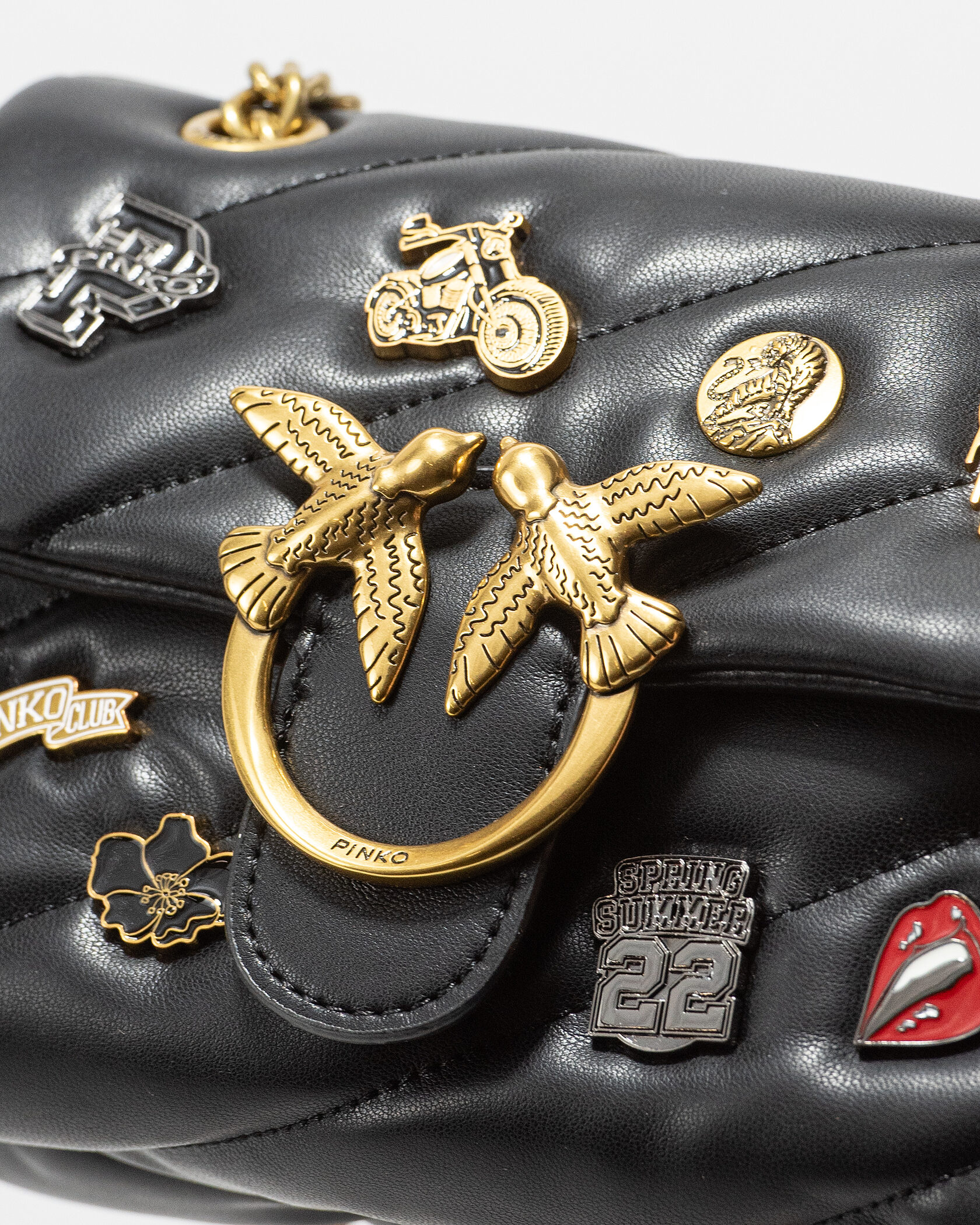 Pinko Black Quilted Leather Love Mini Puff Pins - 7