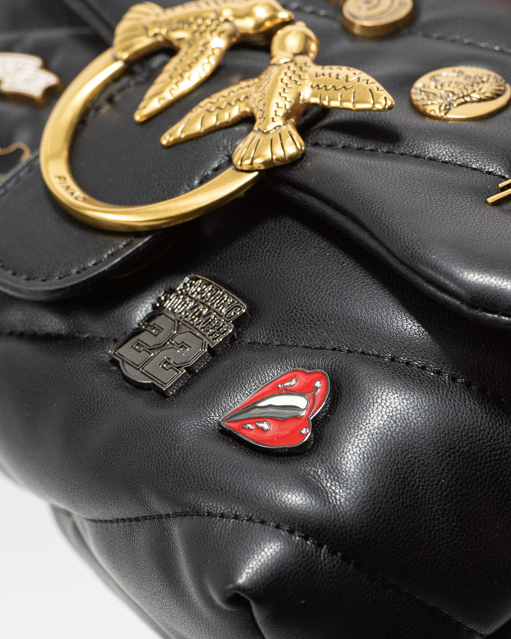 Pinko Black Quilted Leather Love Mini Puff Pins - 8