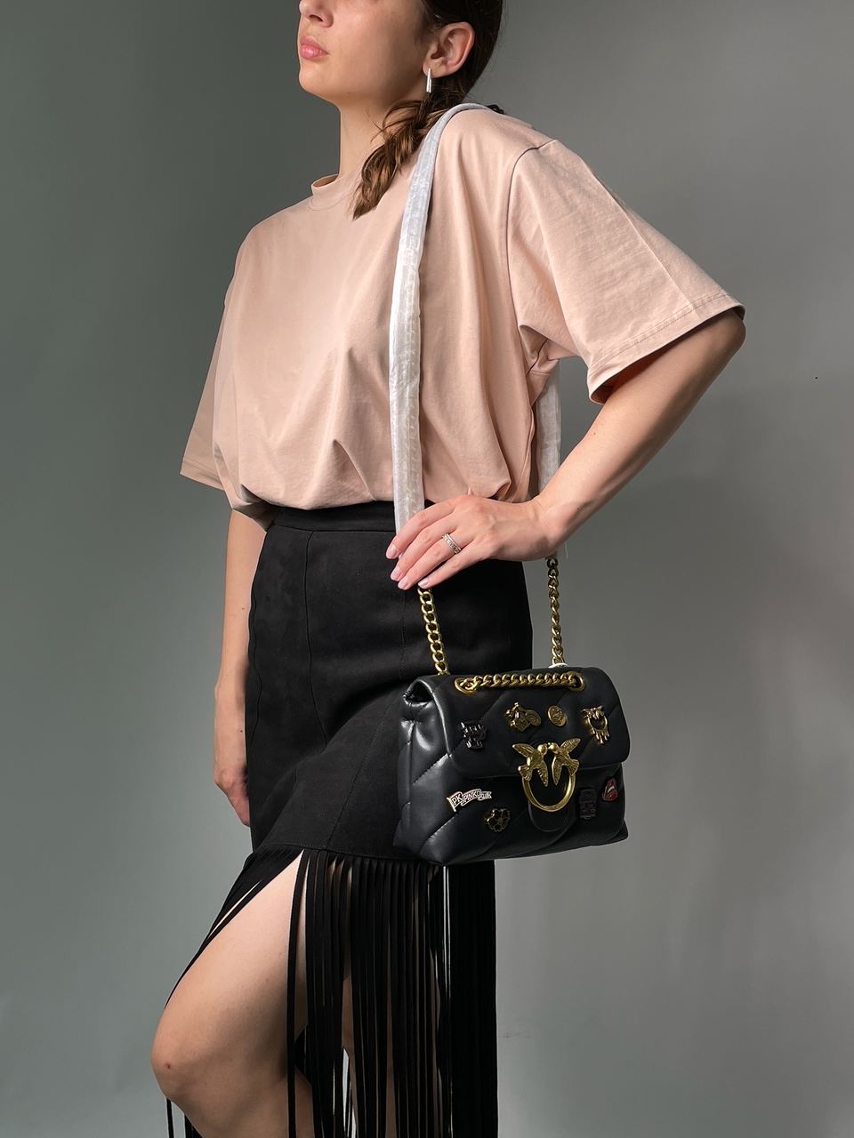 Pinko Black Quilted Leather Love Mini Puff Pins - 12