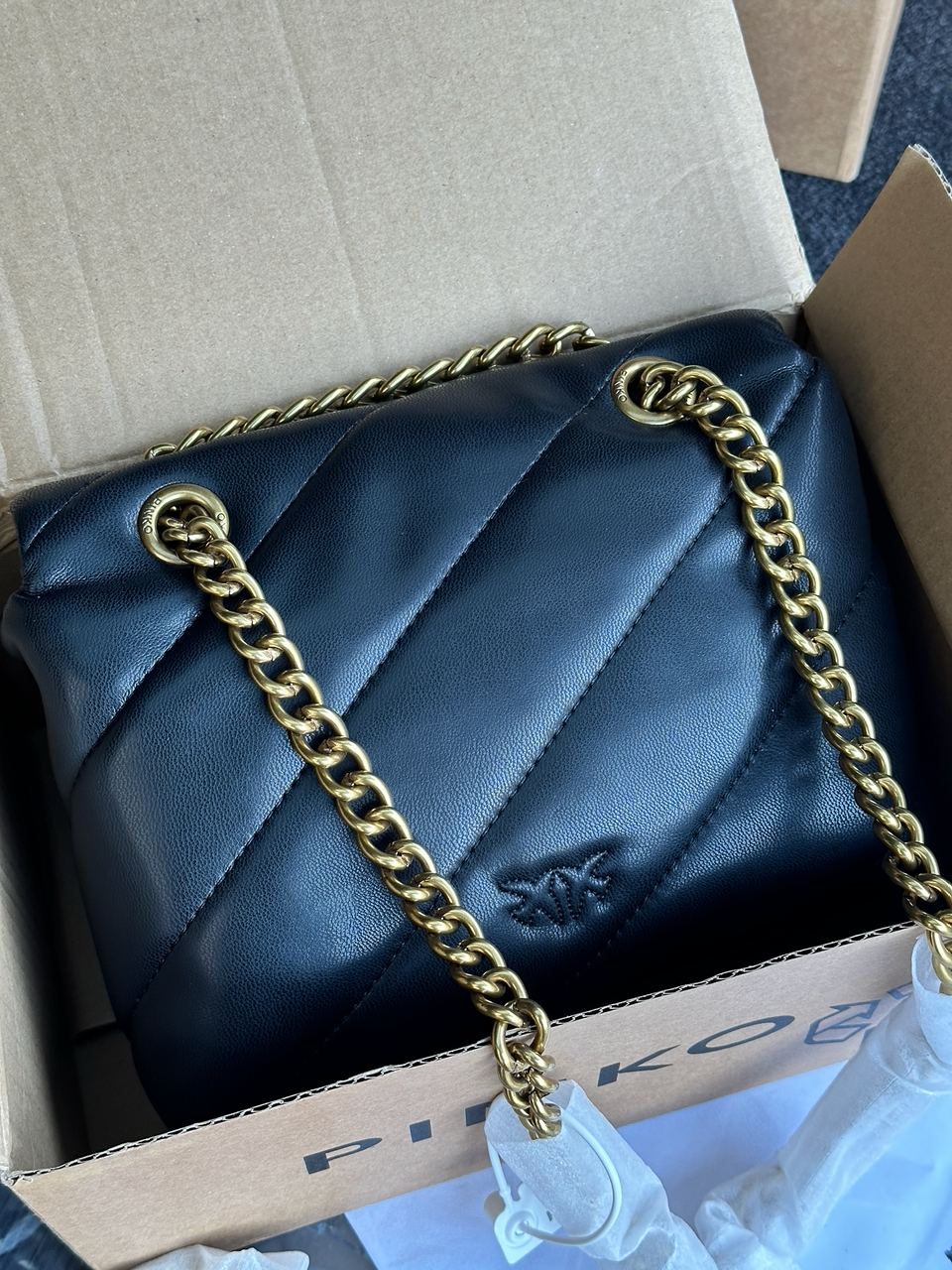 Pinko Black Quilted Leather Love Mini Puff Pins - 16