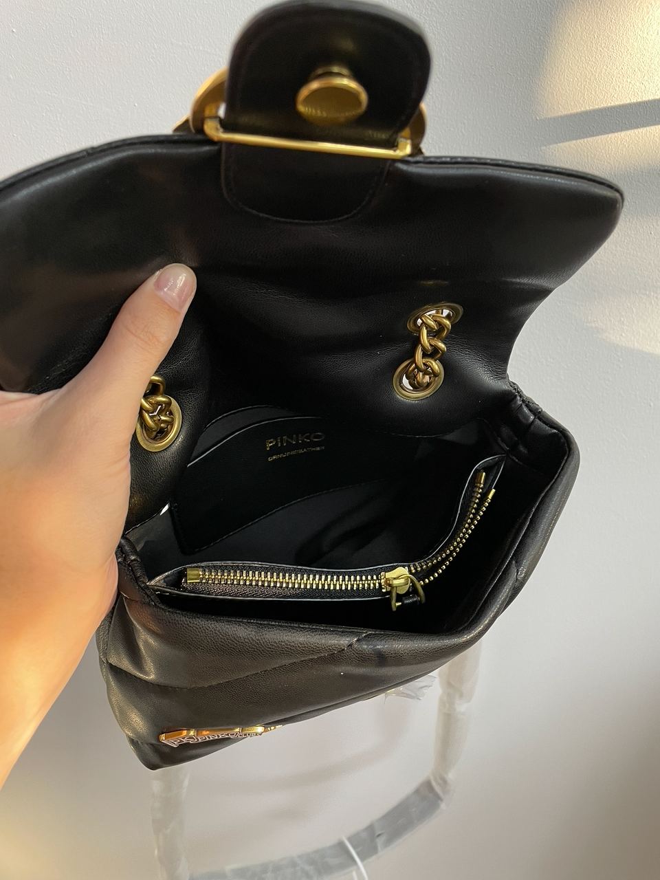 Pinko Black Quilted Leather Love Mini Puff Pins - 30