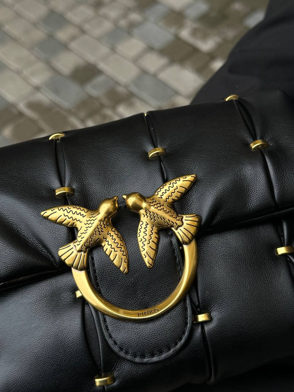 Pinko Black Quilted Leather Love Mini Puff Staples - 5