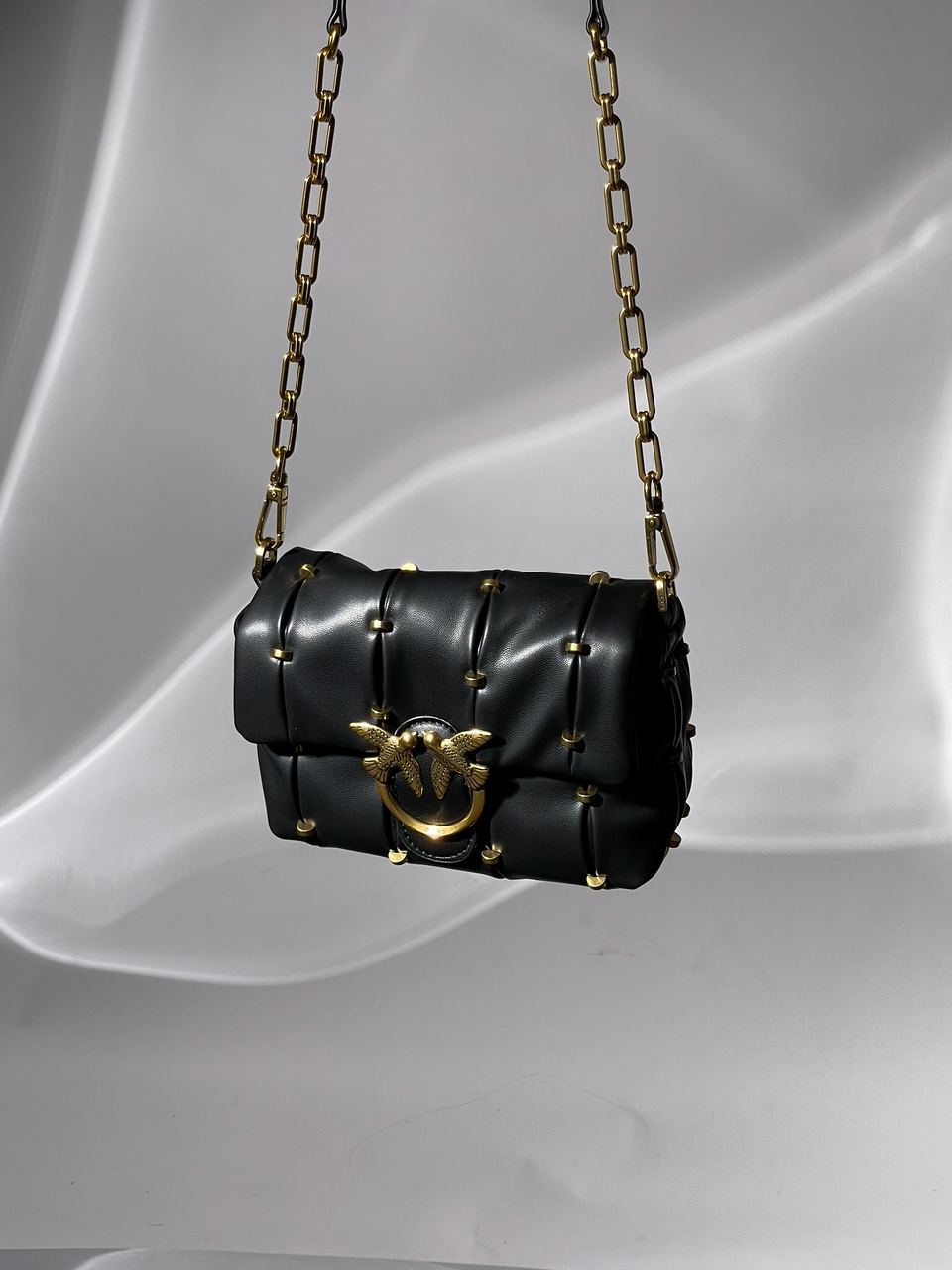 Pinko Black Quilted Leather Love Mini Puff Staples - 5