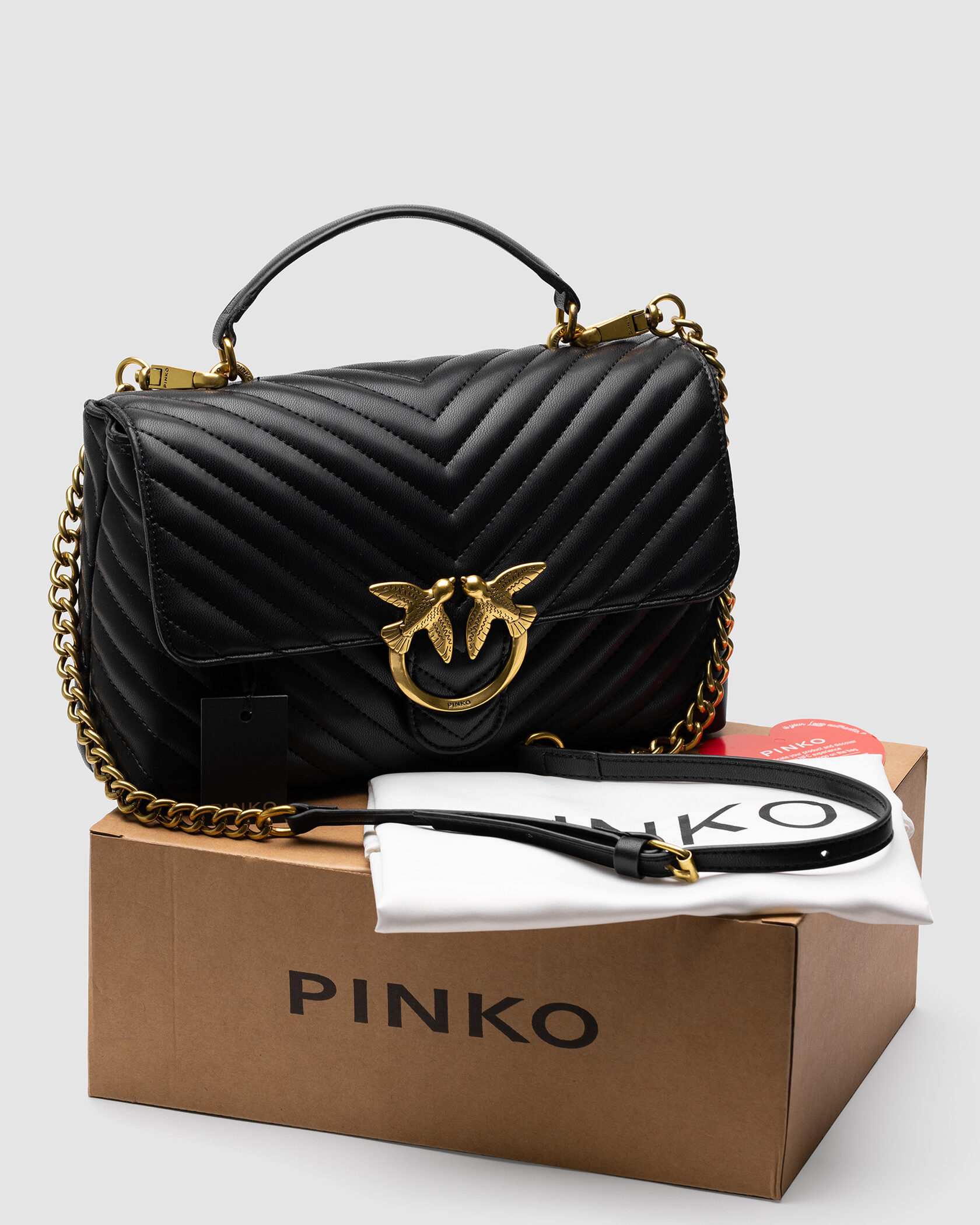 Pinko Classic Lady Love Bag Puff Chevron Black/Gold - 2