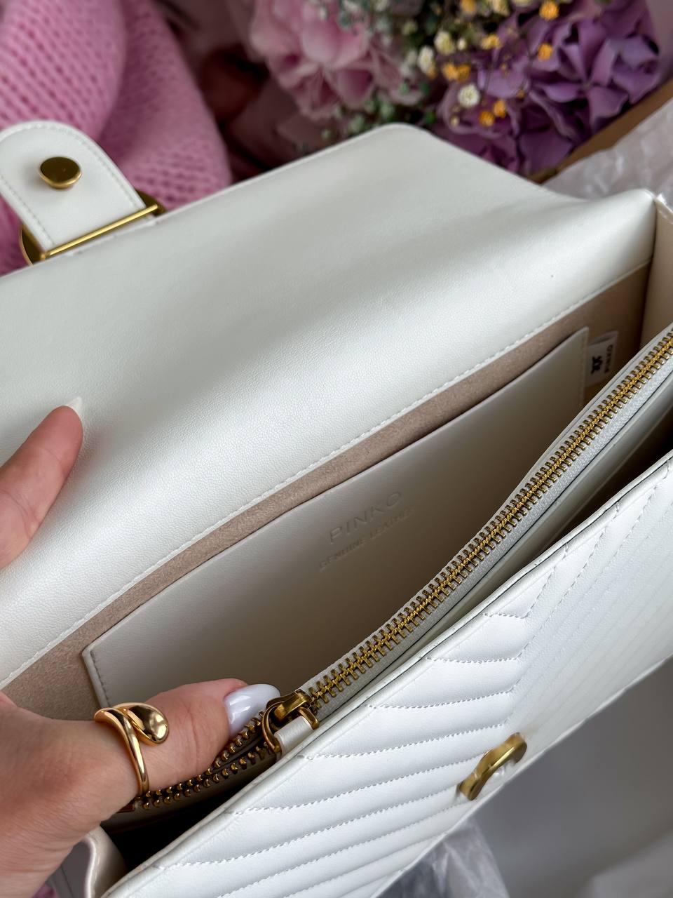 Pinko Classic Love Bag One Chevron White/Gold - 3