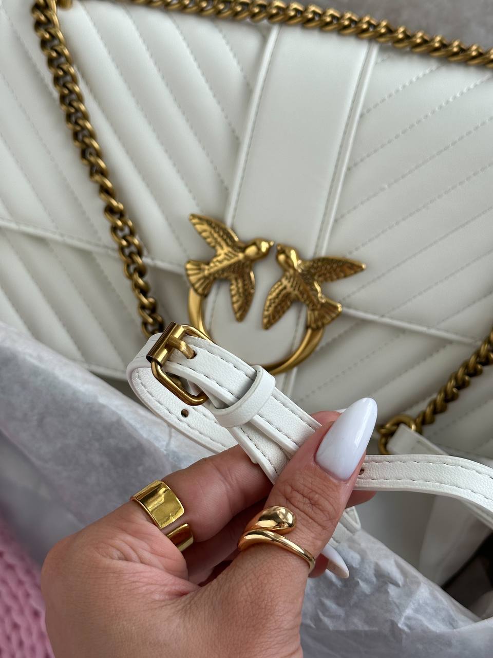 Pinko Classic Love Bag One Chevron White/Gold - 6