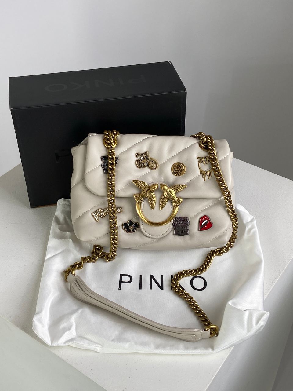 Pinko Grey Quilted Leather Love Mini Puff Pins - 2