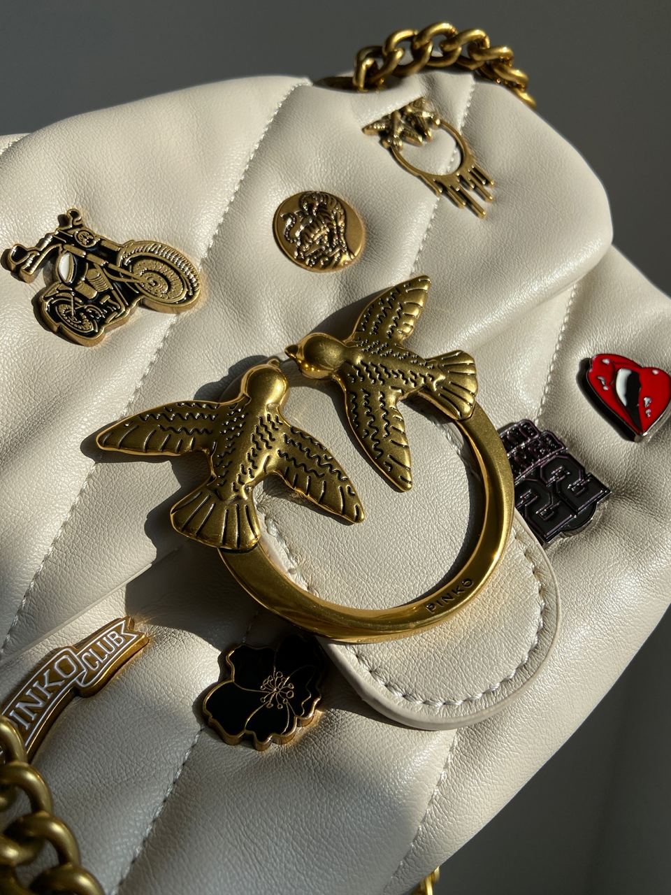 Pinko Grey Quilted Leather Love Mini Puff Pins - 8