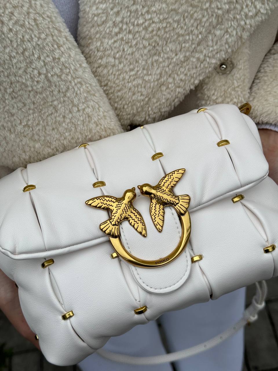 Pinko Grey Quilted Leather Love Mini Puff Staples - 3