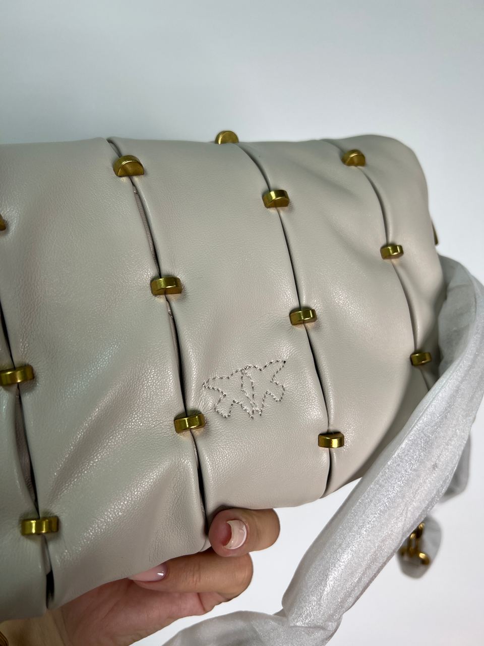 Pinko Grey Quilted Leather Love Mini Puff Staples - 12