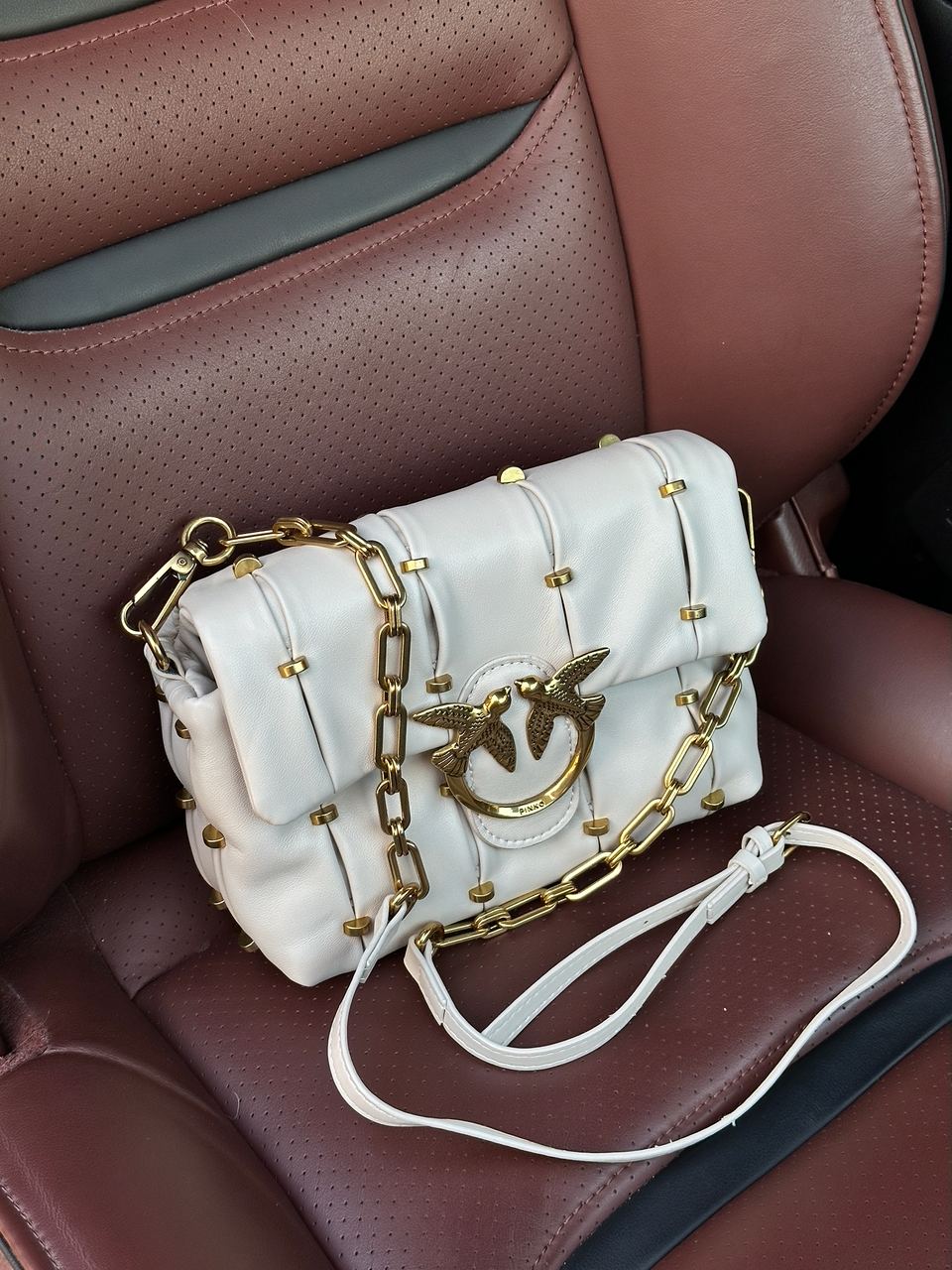 Pinko Grey Quilted Leather Love Mini Puff Staples - 3