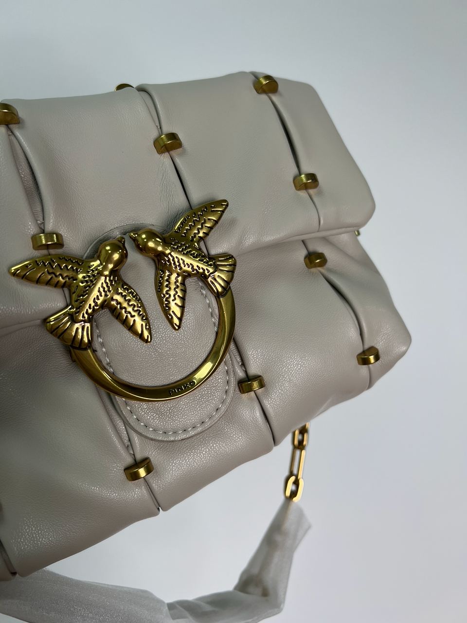 Pinko Grey Quilted Leather Love Mini Puff Staples - 9