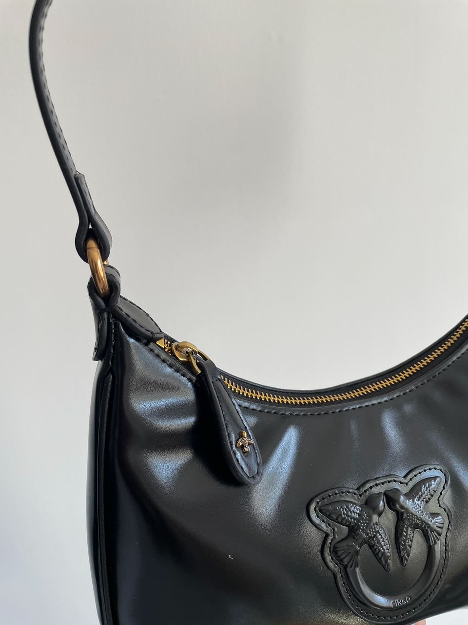 Pinko Half Moon Bag Simply Black With Leather Buckle - 12