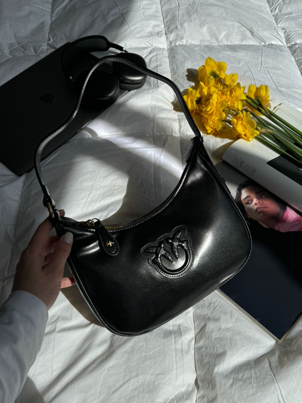 Pinko Half Moon Bag Simply Black With Leather Buckle - 8