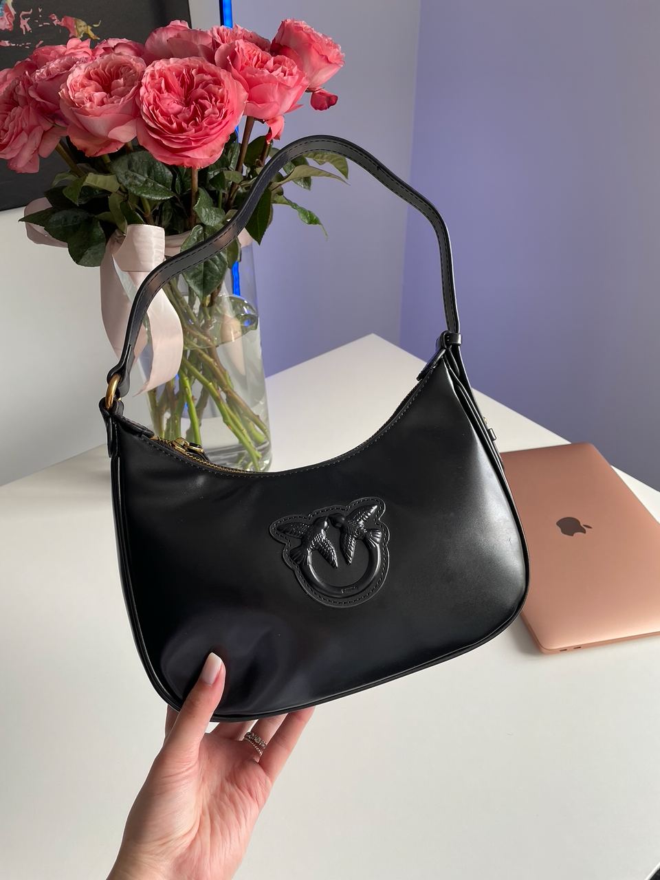 Pinko Half Moon Bag Simply Black With Leather Buckle - 9