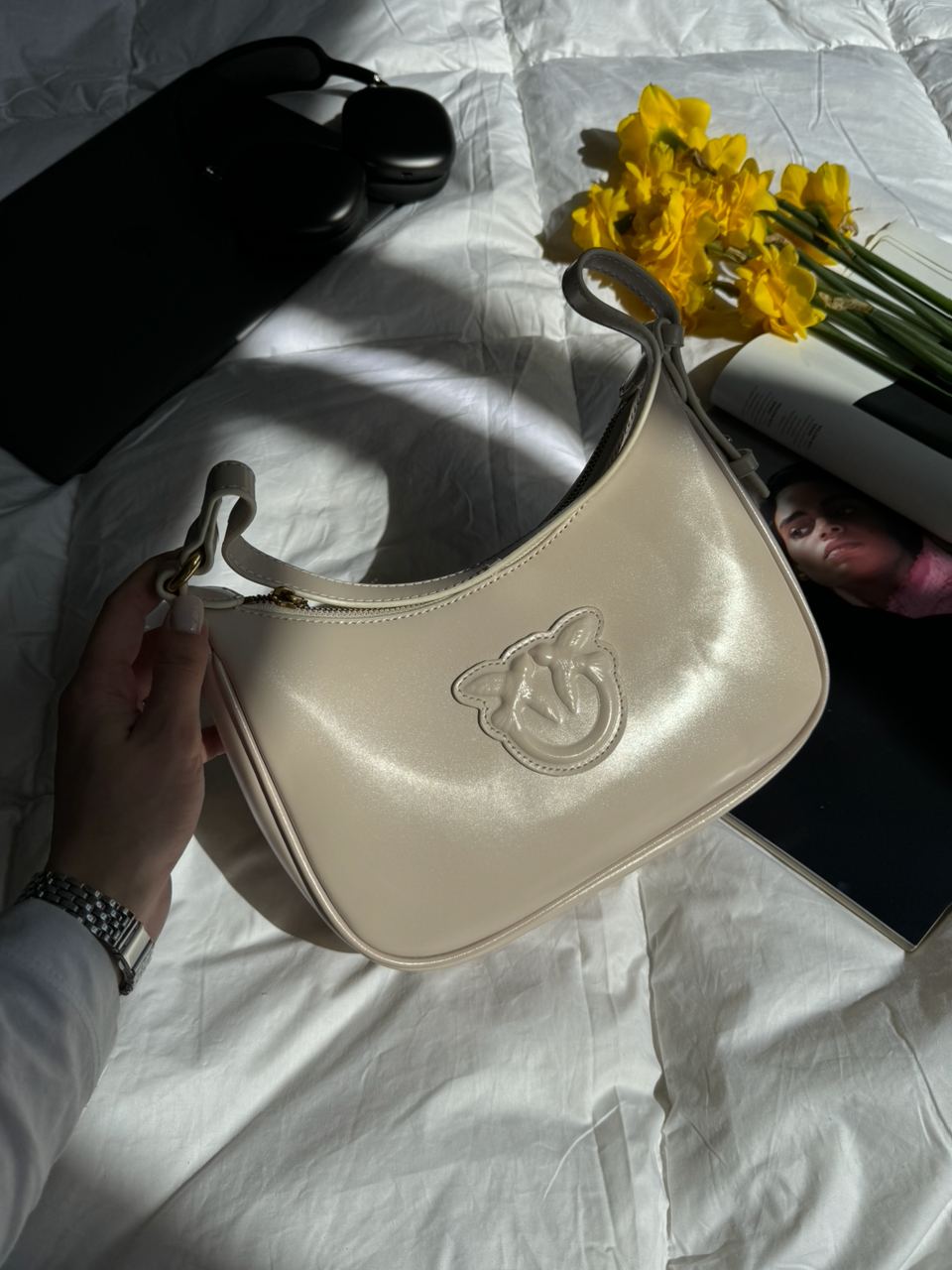 Pinko Half Moon Bag Simply Cream With Leather Buckle - 9