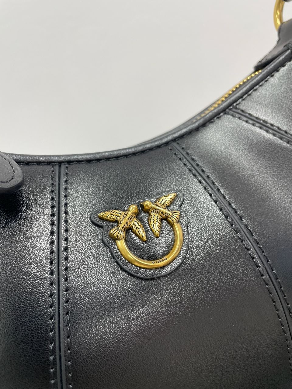 Pinko Hobo Bag Fine Grain Cow Leather Black - 12