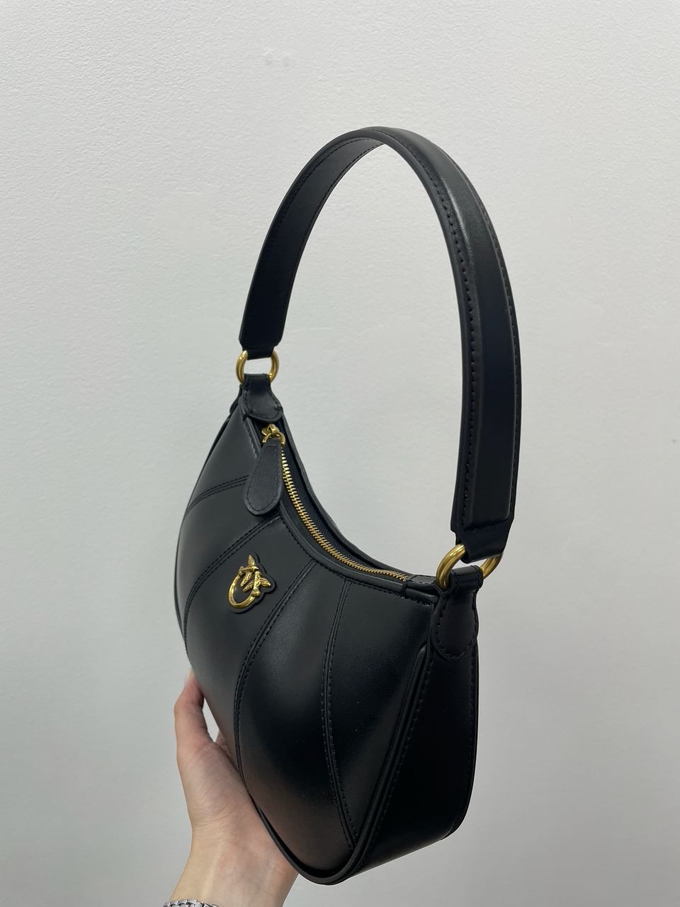 Pinko Hobo Bag Fine Grain Cow Leather Black - 13