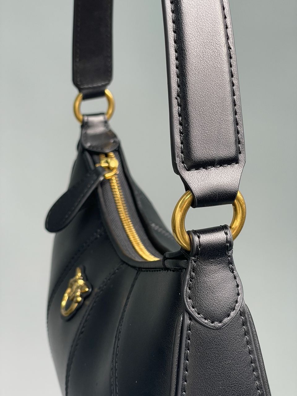 Pinko Hobo Bag Fine Grain Cow Leather Black - 15