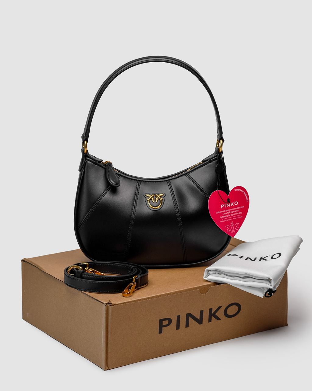 Pinko Hobo Bag Fine Grain Cow Leather Black - 3