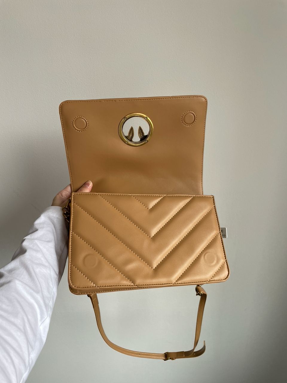 Pinko Large Love Bag Click Big Chevron Beige - 17