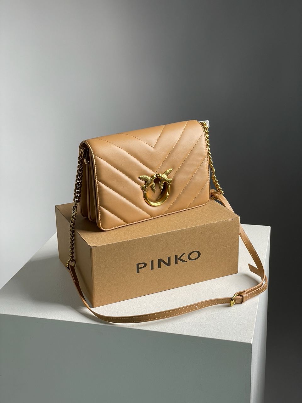 Pinko Large Love Bag Click Big Chevron Beige - 2