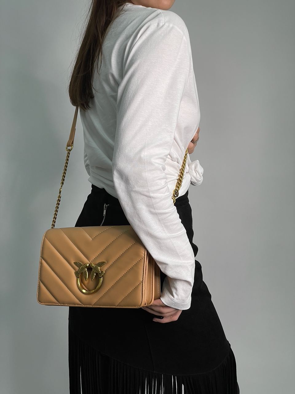 Pinko Large Love Bag Click Big Chevron Beige - 6