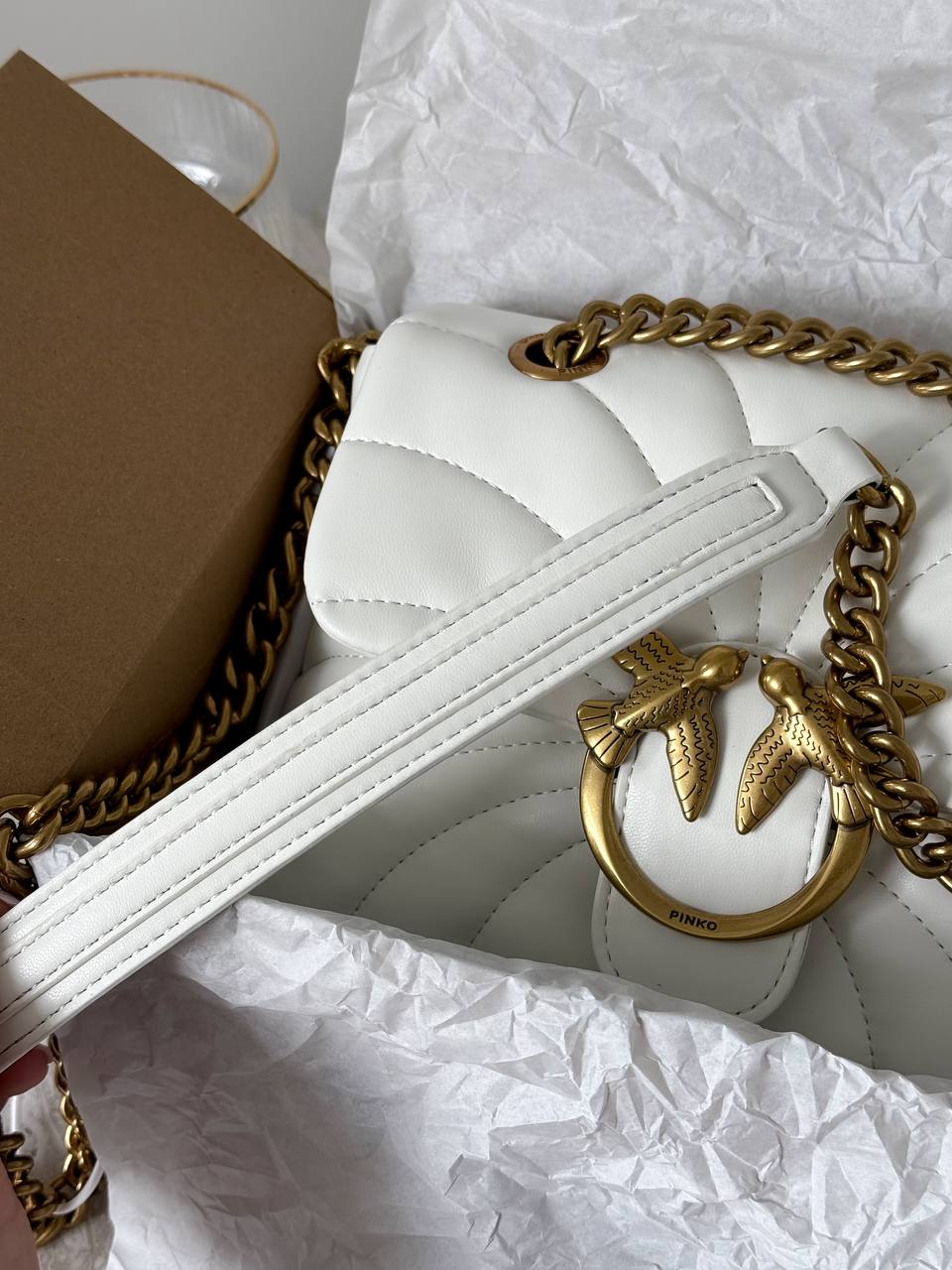 Pinko Love Bag Puff Butterfly Quilt White/Gold - 16