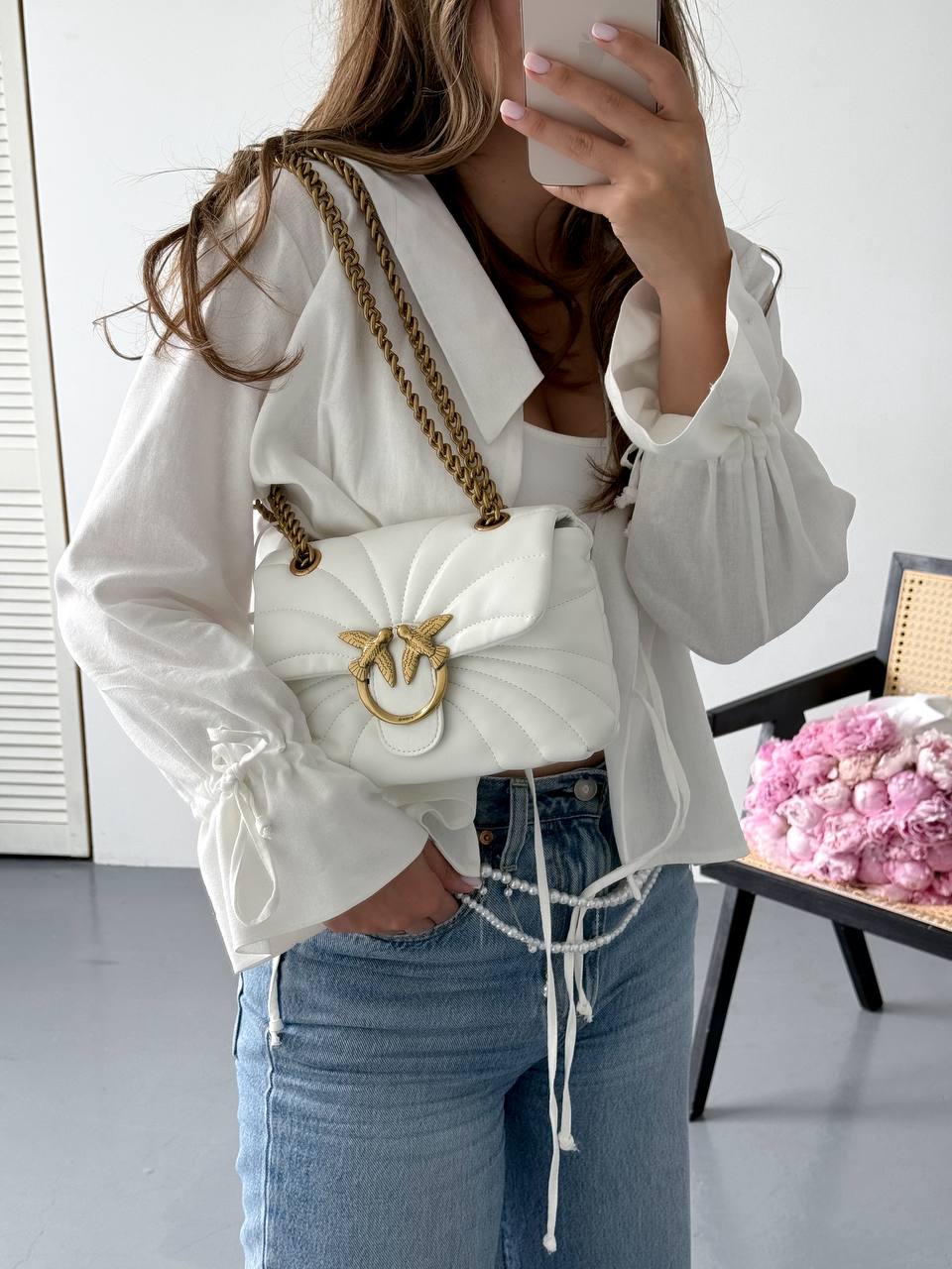 Pinko Love Bag Puff Butterfly Quilt White/Gold - 4