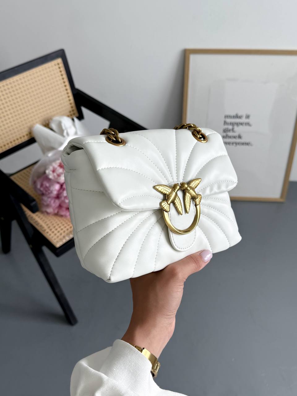 Pinko Love Bag Puff Butterfly Quilt White/Gold - 8