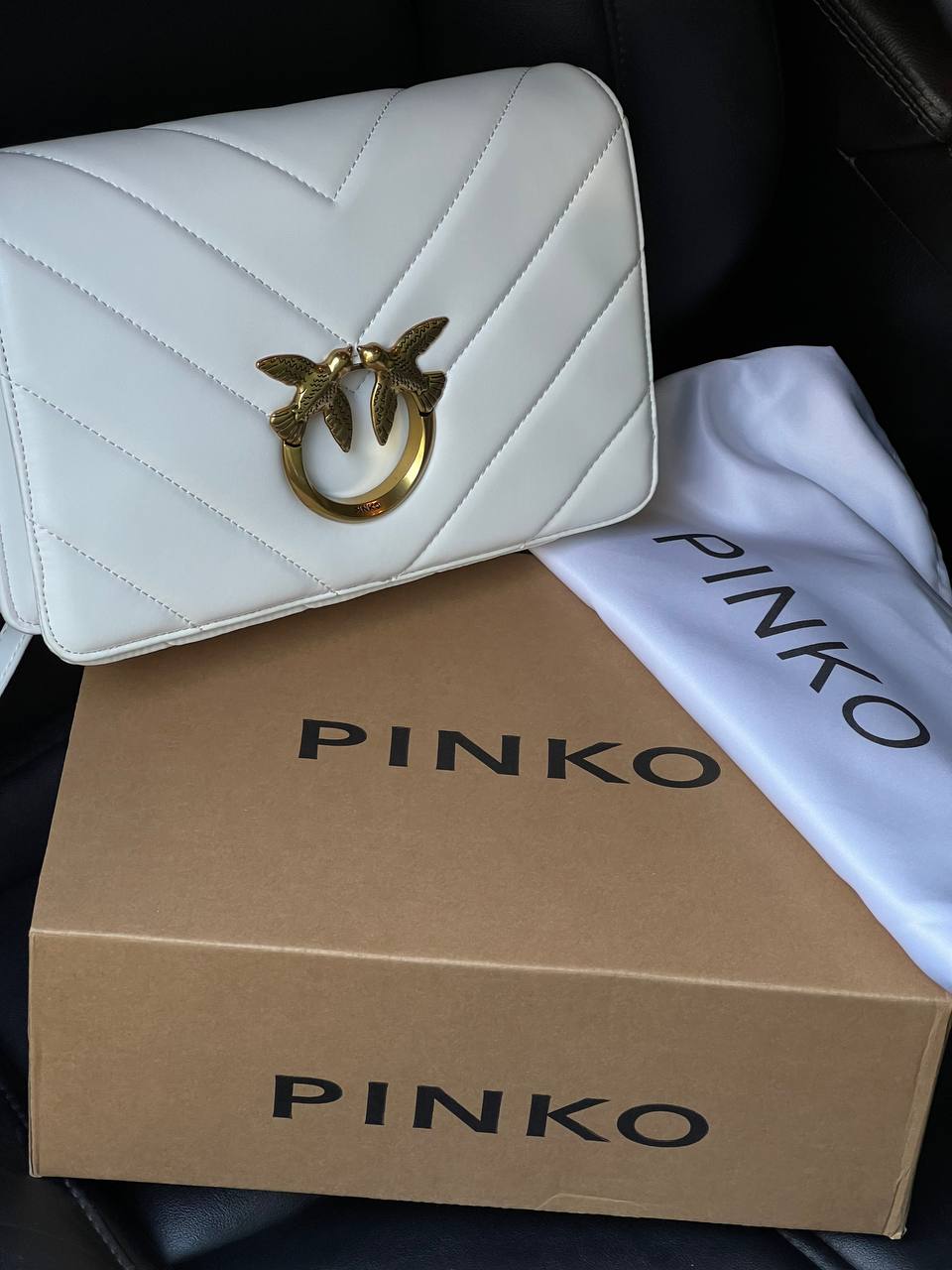 Pinko Love Click Classic Crossbody Bag in Quilted Leathe White - 4