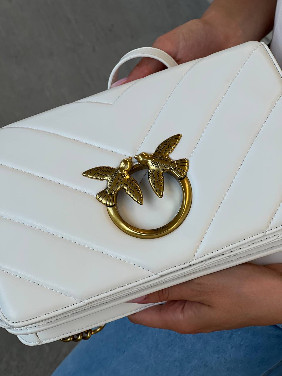 Pinko Love Click Classic Crossbody Bag in Quilted Leathe White - 7