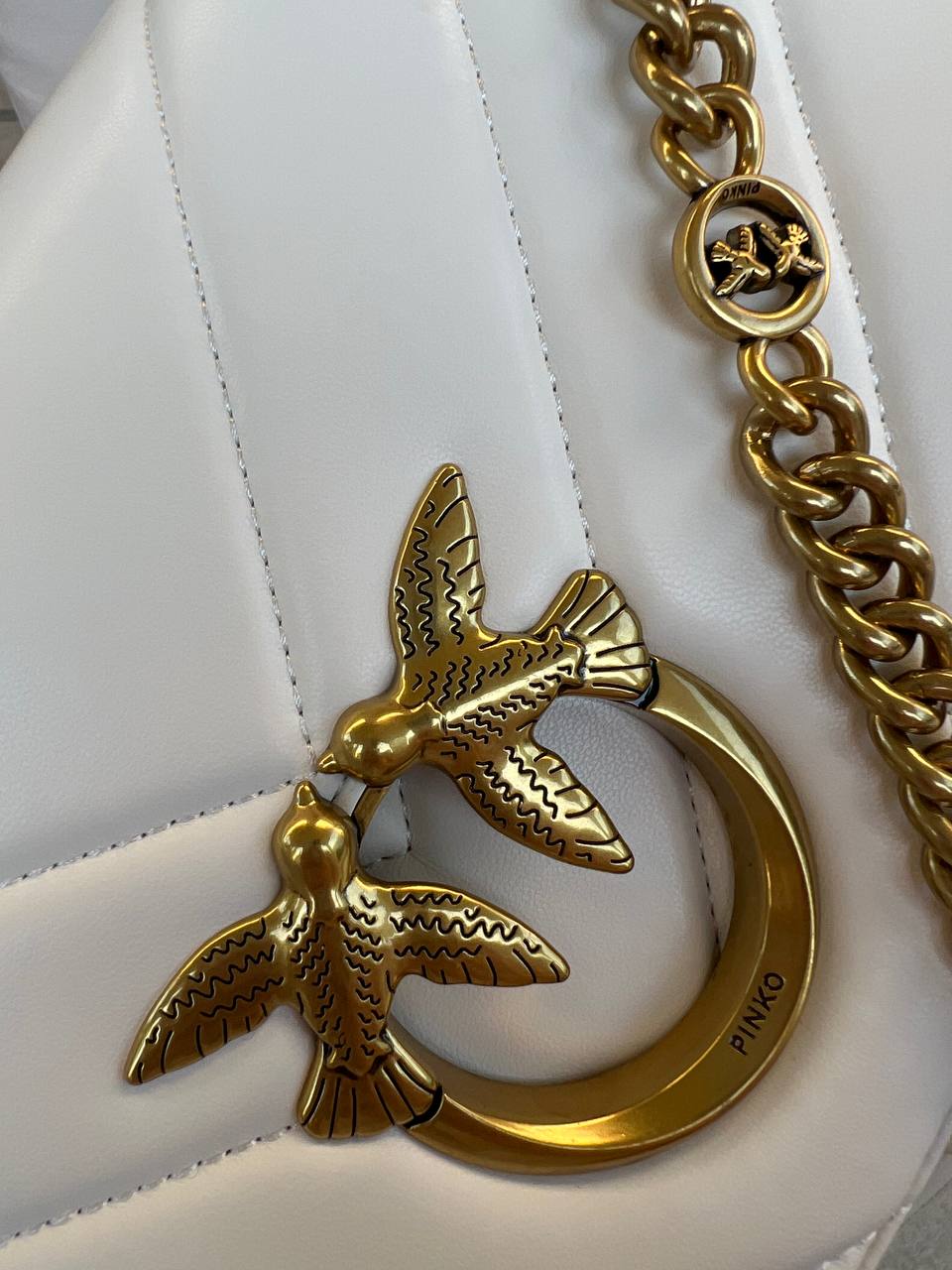 Pinko Love Click Classic Crossbody Bag in Quilted Leathe White - 9