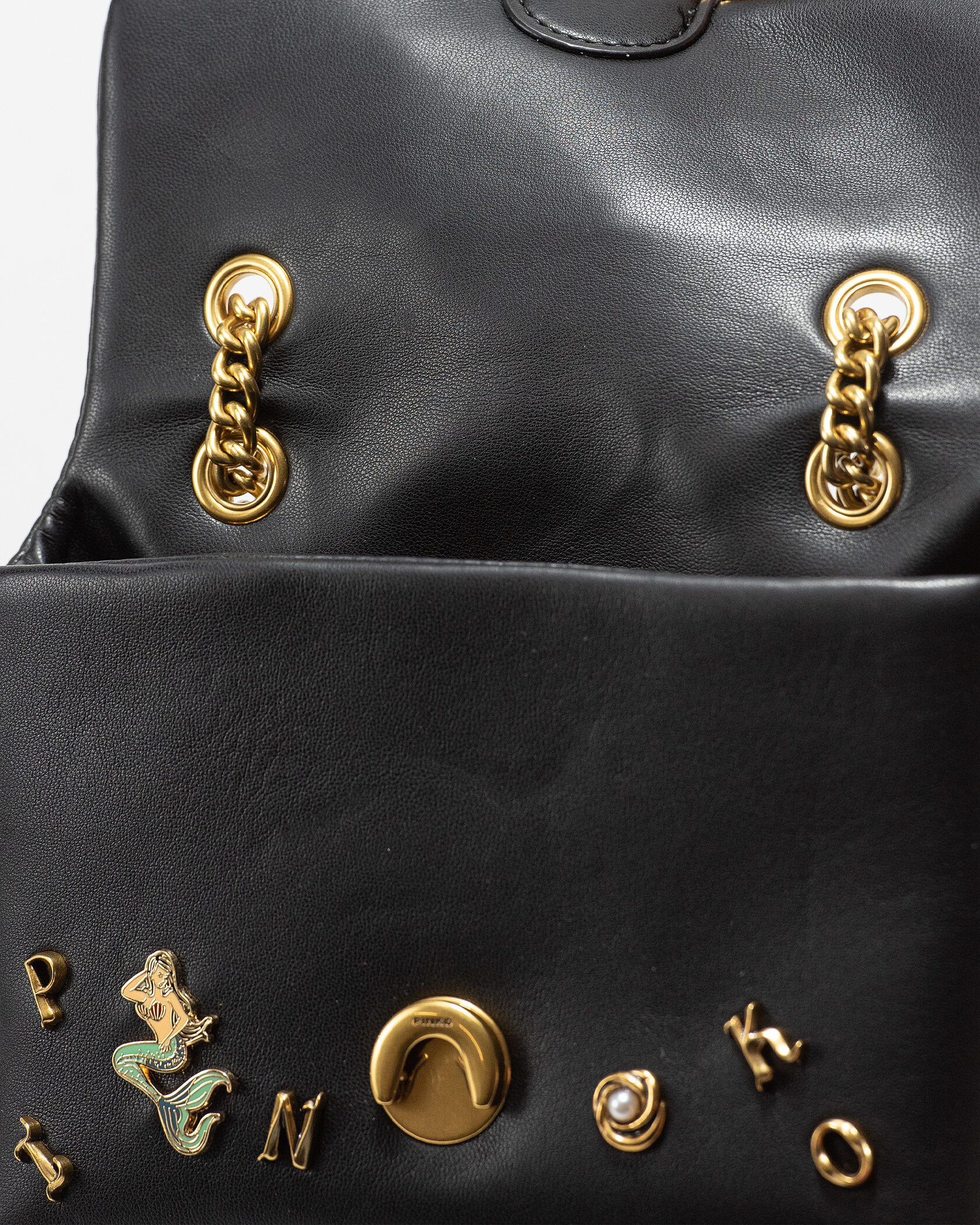 Pinko Love Medium Shoulder Bag in Black Leather with Embellishments - 13