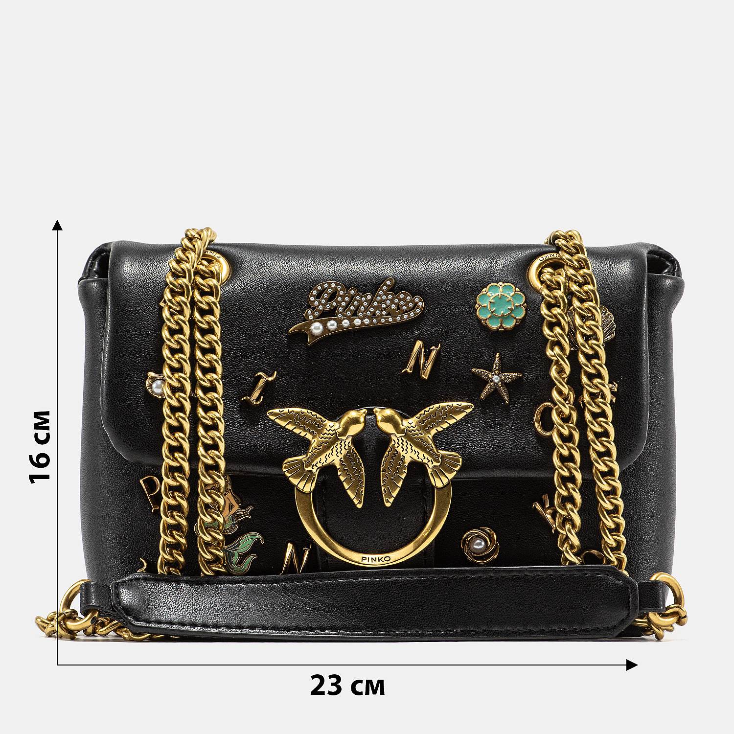 Pinko Love Medium Shoulder Bag in Black Leather with Embellishments - 3