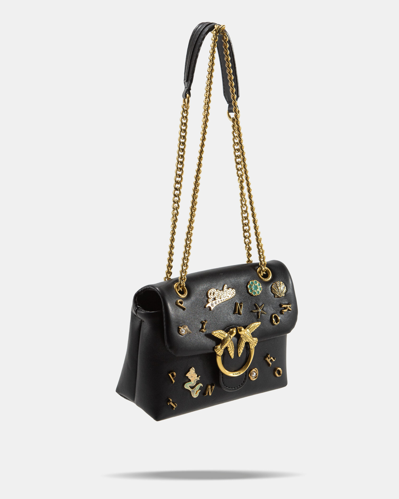 Pinko Love Medium Shoulder Bag in Black Leather with Embellishments - 6
