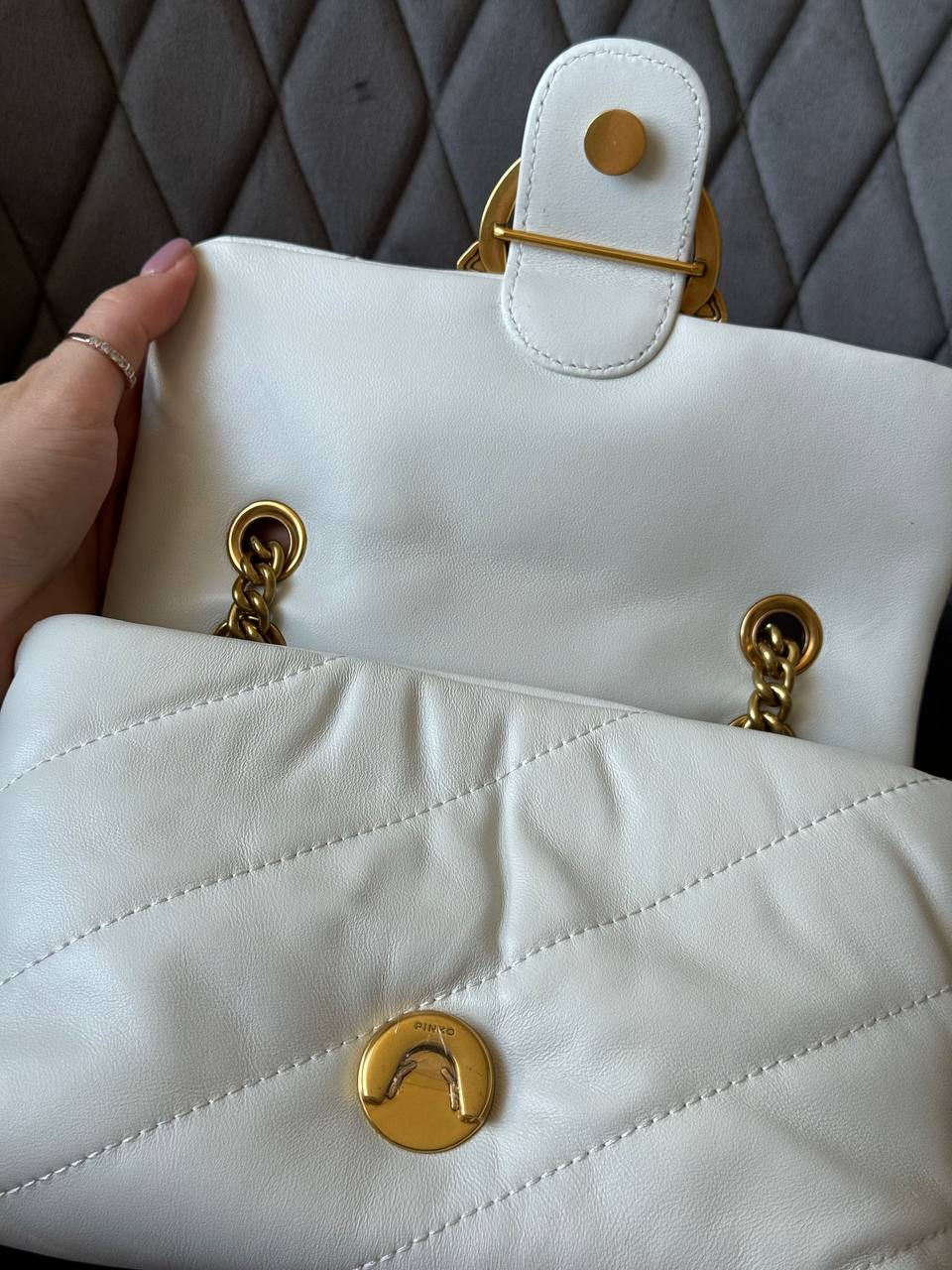 Pinko Love Mini Icon Puff Bag in Black Leather White/Gold - 3