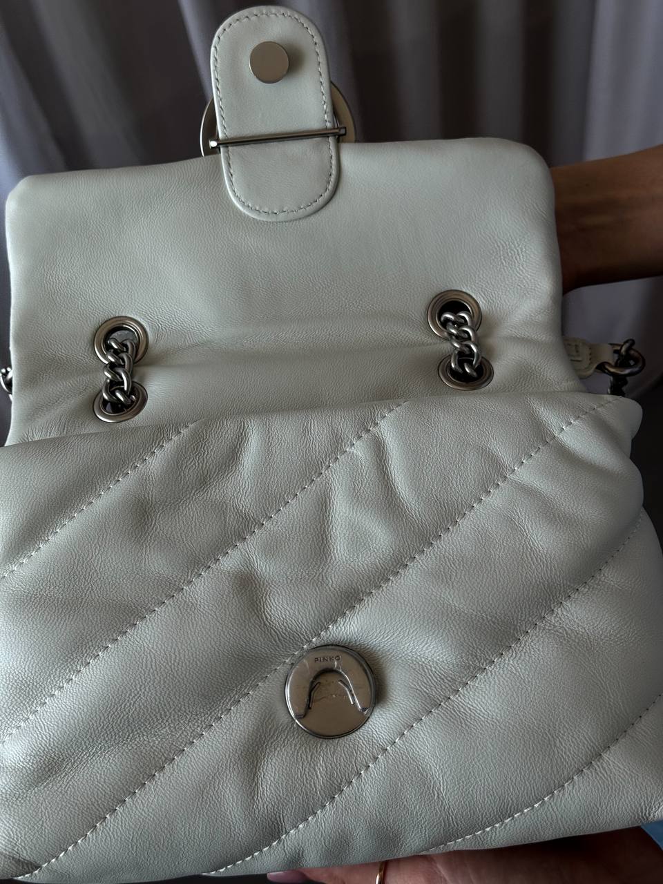 Pinko Love Mini Icon Puff Bag in Black Leather White/Silver - 5