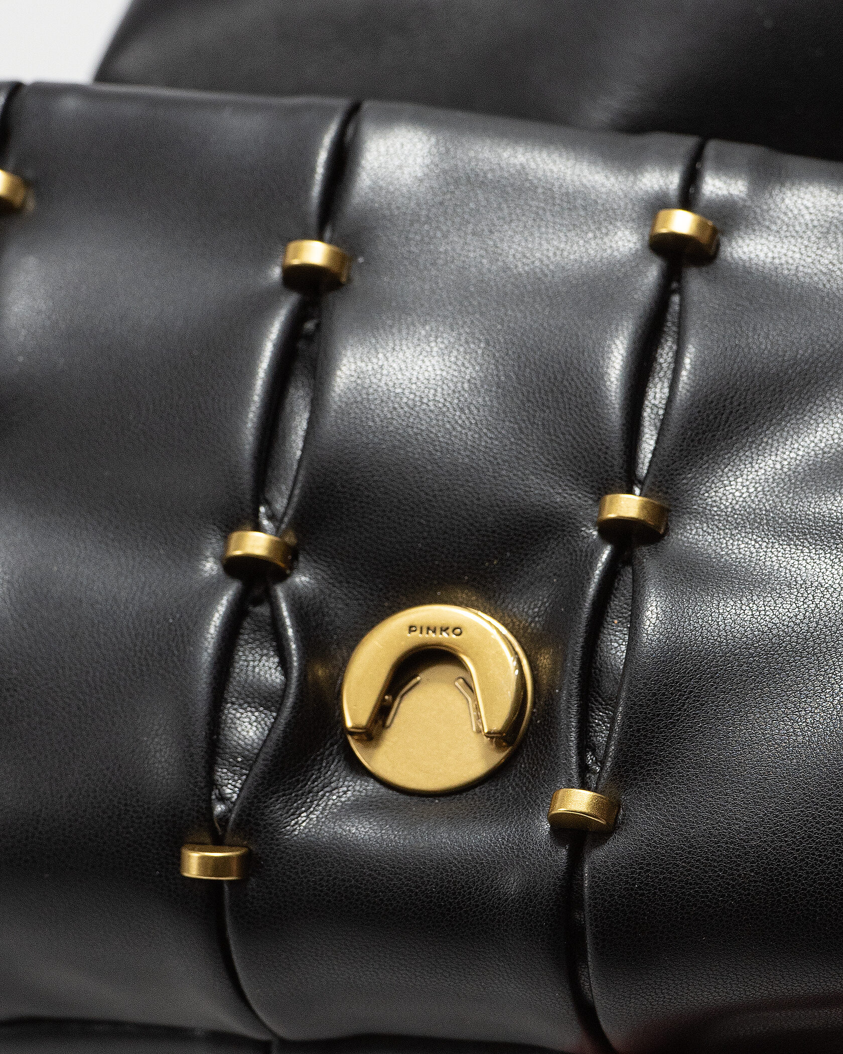 Pinko Love Small Puff Maxi Quilt Shoulder Bag in Black with Studs - 11