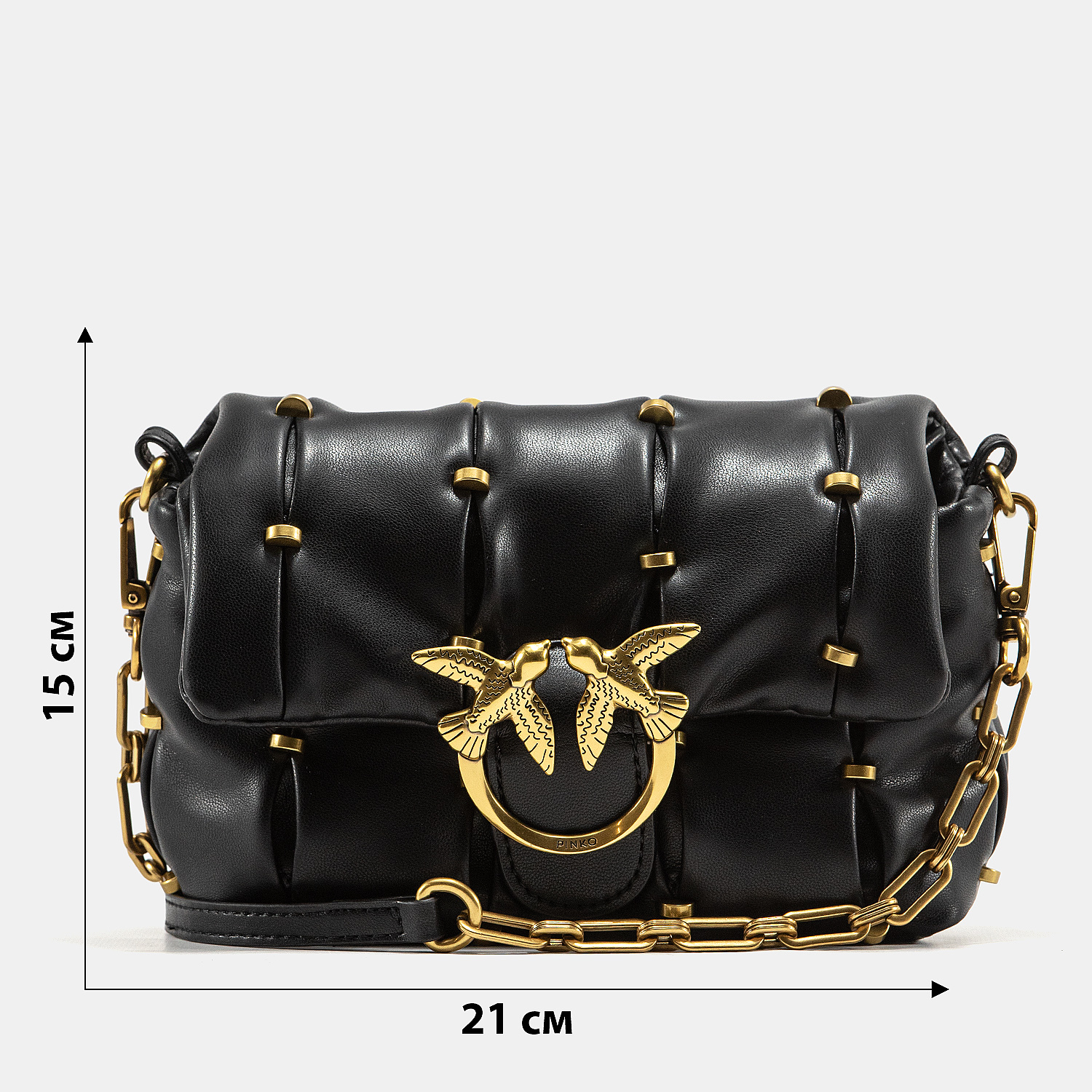 Pinko Love Small Puff Maxi Quilt Shoulder Bag in Black with Studs - 3