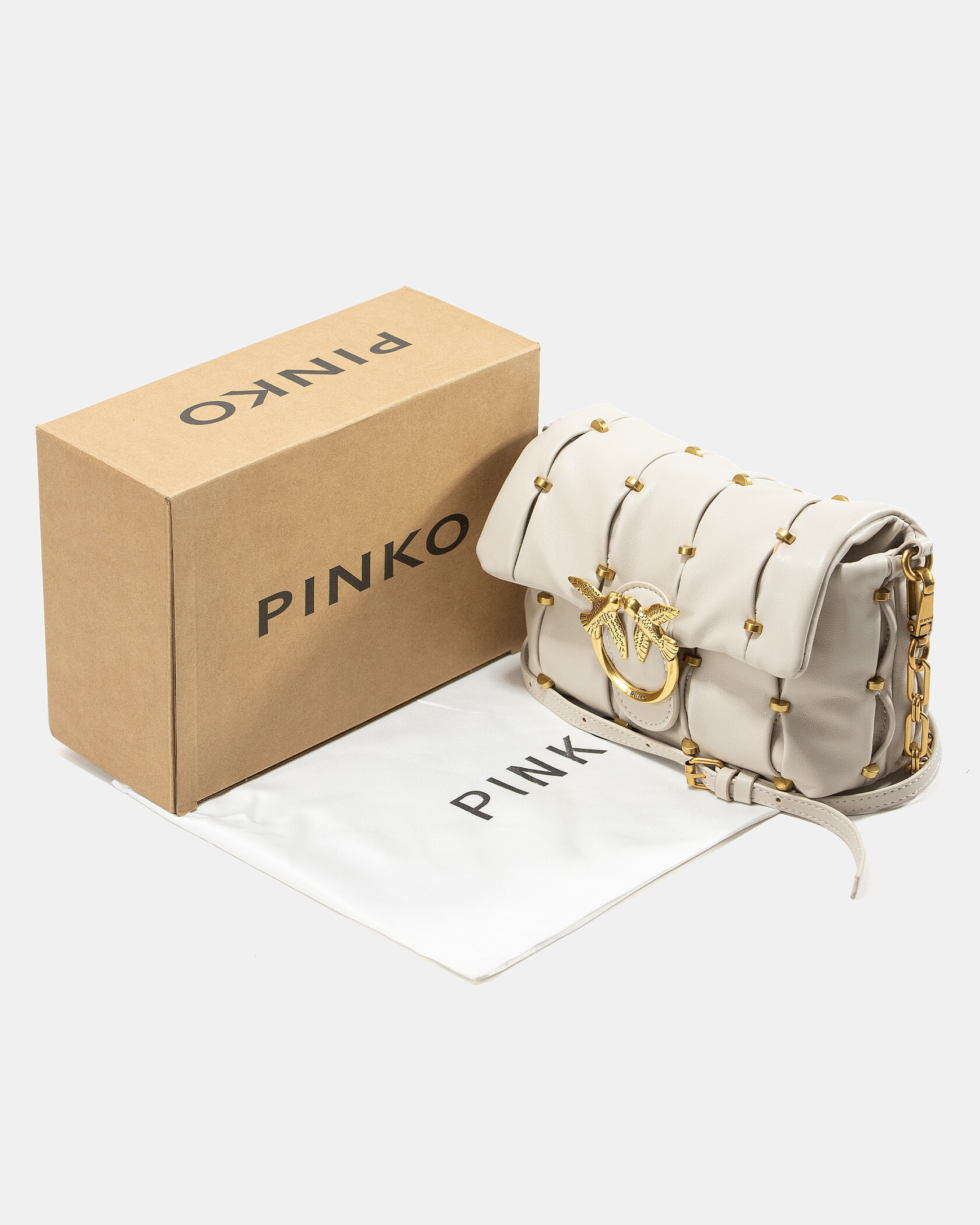 Pinko Love Small Puff Maxi Quilt Shoulder Bag in White with Studs - 2