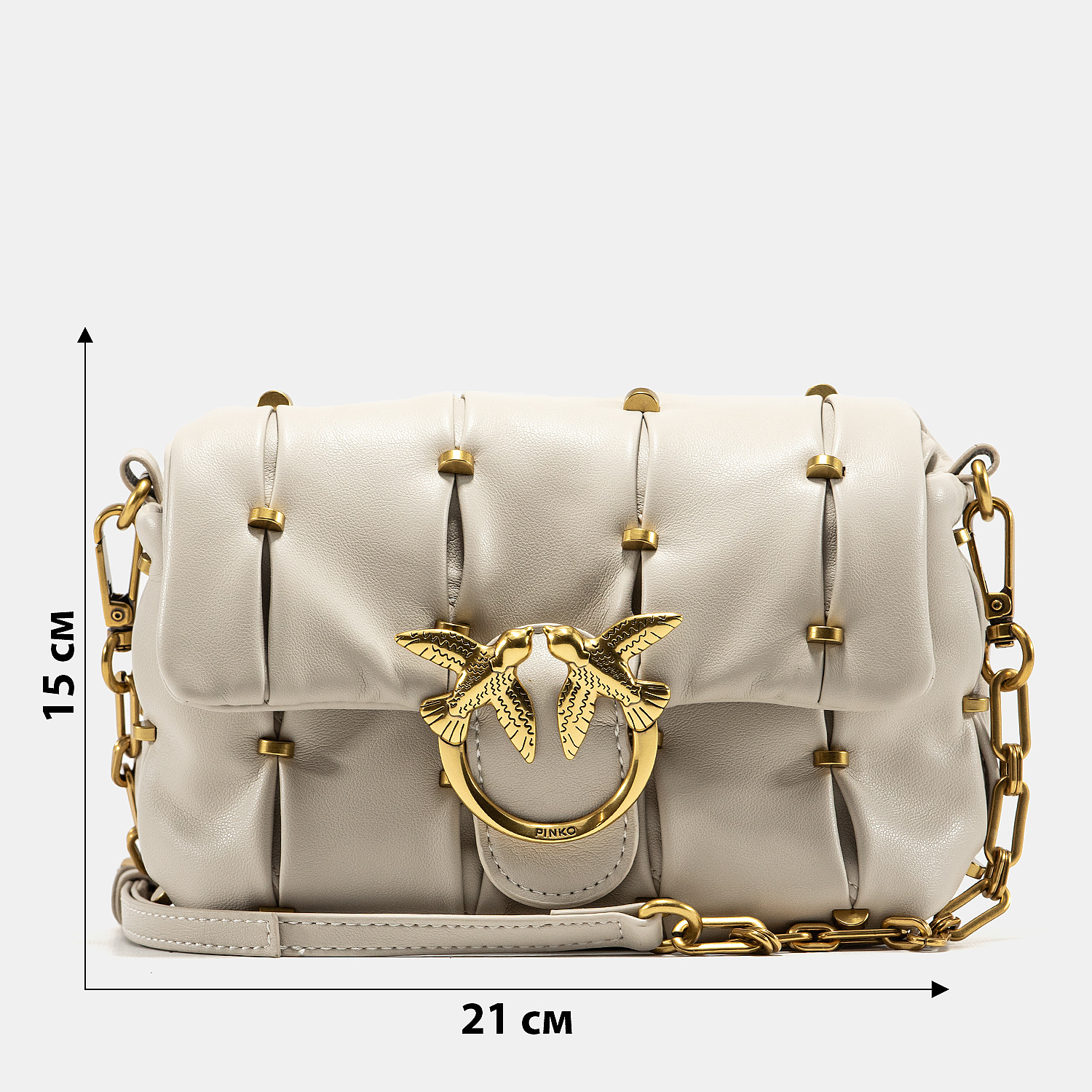 Pinko Love Small Puff Maxi Quilt Shoulder Bag in White with Studs - 3