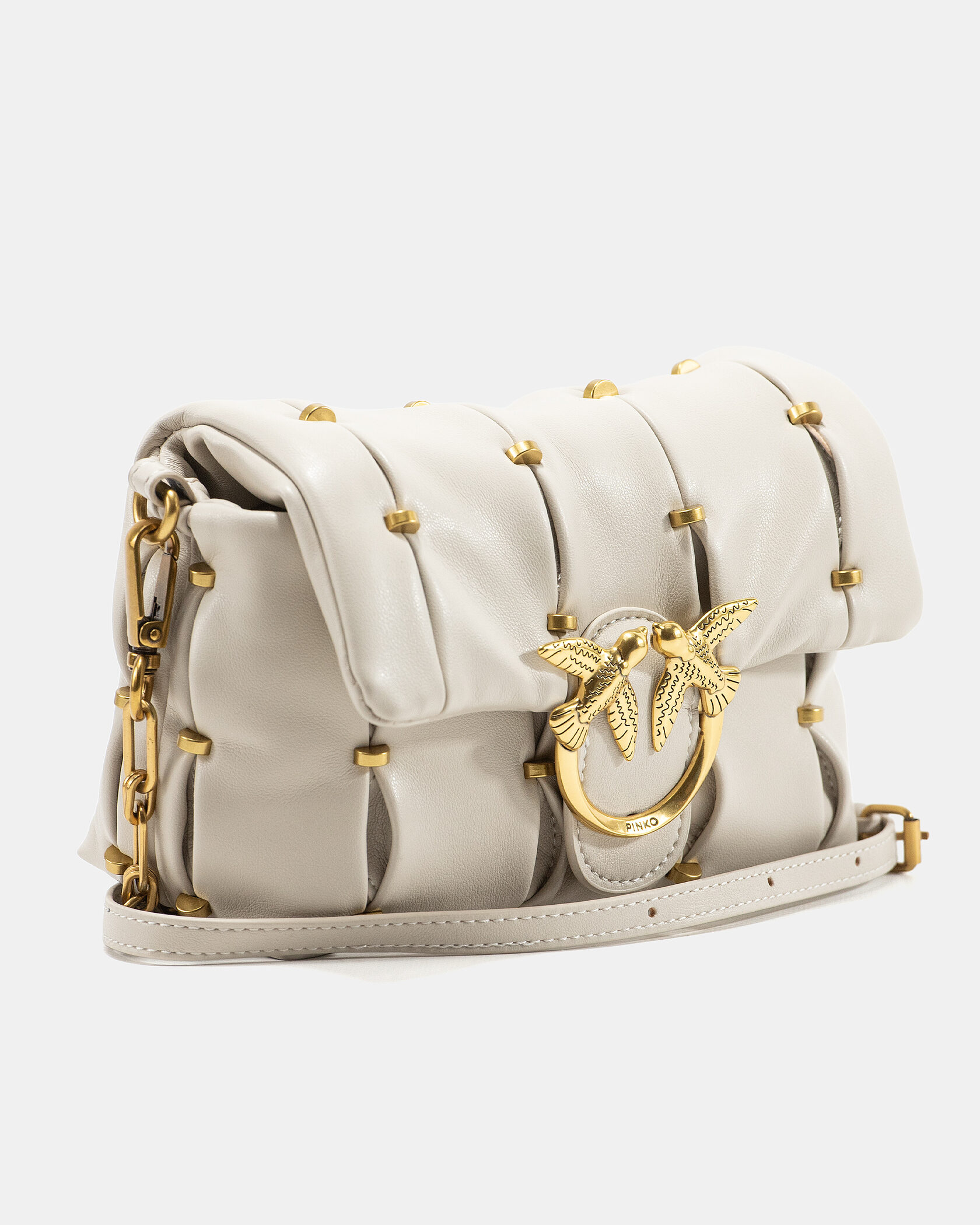 Pinko Love Small Puff Maxi Quilt Shoulder Bag in White with Studs - 5